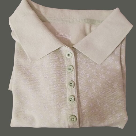 Basic Editions Womens Light Green Floral Polo Shirt Size Large - Picture 10 of 11